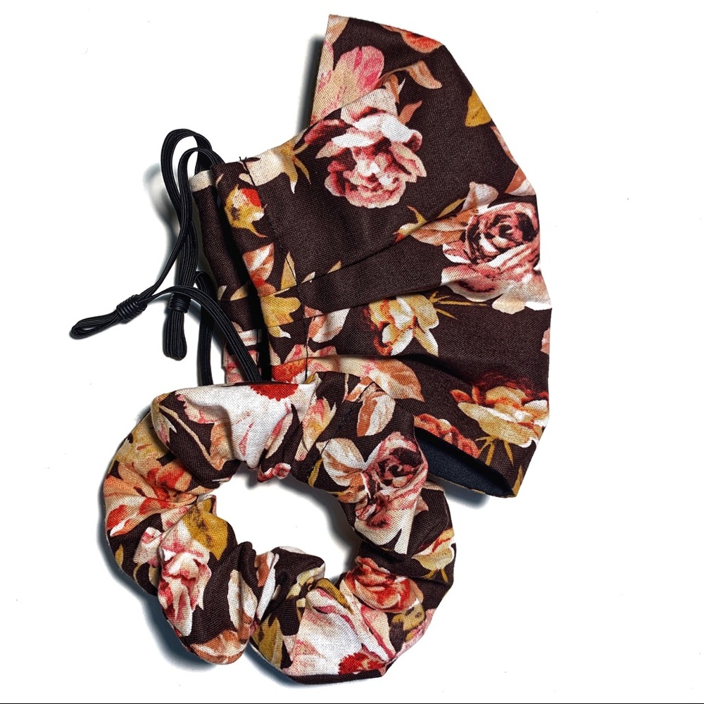 2/$30 Face Mask 3 Layer Scrunchie Pink Brown